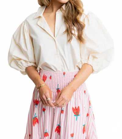 Karlie Solid Poplin Button Top In Ivory In Neutral