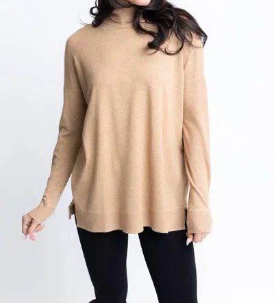 Karlie Solid Turtleneck Sweater Tunic In Camel In Brown