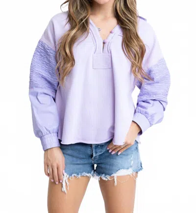 Karlie Solid V-neck Knit Novelty Sweatshirt In Lavender In Purple