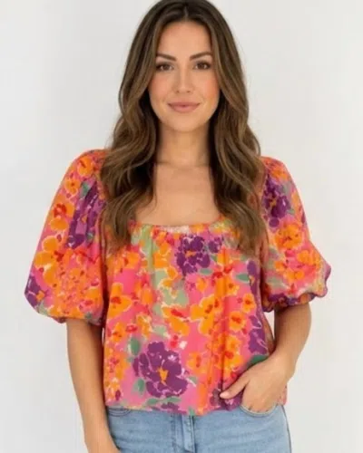 Karlie Square Neck Top In Pink Multi In Orange