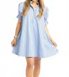 Karlie Stevie Poplin Pleat Shirt Dress In Blue Stripe In Blue
