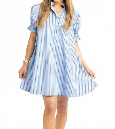 Karlie Stevie Poplin Pleat Shirt Dress In Blue Stripe