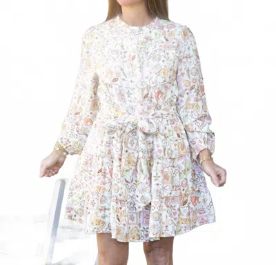 Karlie Storybook Tiered Mini Dress In Beige In Multi