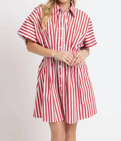 Karlie Stripe Button Dress In Red/white In Multi