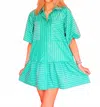 Karlie Stripe Pocket Ana Ruffle Bottom Mini Dress In Green In Blue