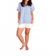 Karlie Stripe Poplin Bubble Sleeve Top In Blue In Blue