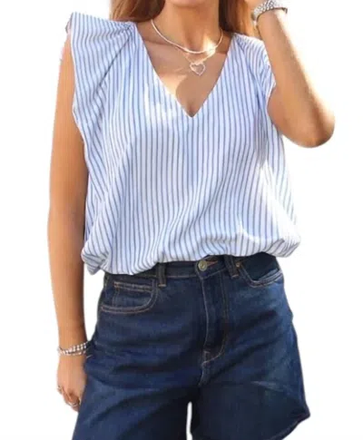 Karlie Stripe Poplin Bubble Top In Blue