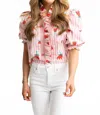 Karlie Stripe Poppy Ruffle Button Up Top In Pink In Pink