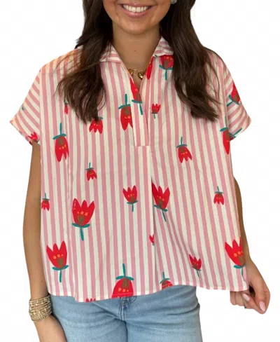 Karlie Stripe Poppy Top In Pink In Multi