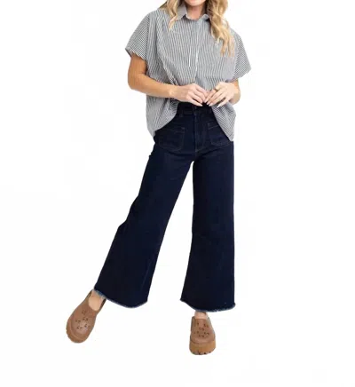 Karlie Stripe Signature Popover Blouse In Dark Navy In Blue