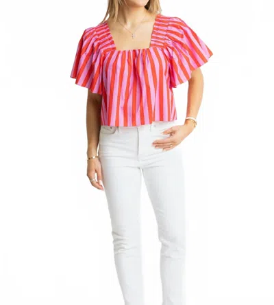 Karlie Stripe Square Neck Poplin Top In Multi In Pink