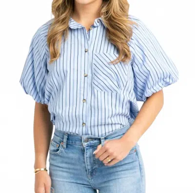 Karlie Striped Bubble Top In Navy In Blue