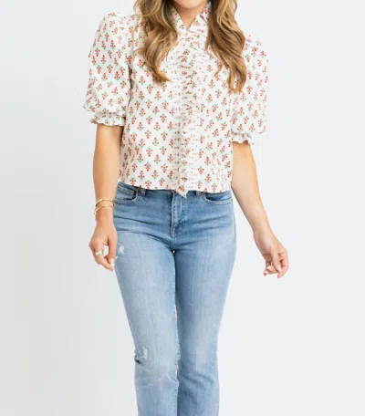 Karlie Sweet Bloom Digital Floral Ruffle Puff Sleeve Top In Red In Multi