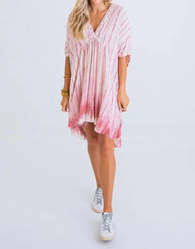 Karlie Tie Dye V Neck Dress In Pink