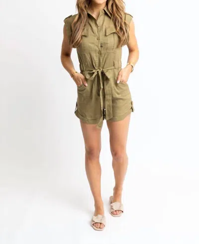 Karlie Time Will Tell Utility Tie Romper In Olive In Green
