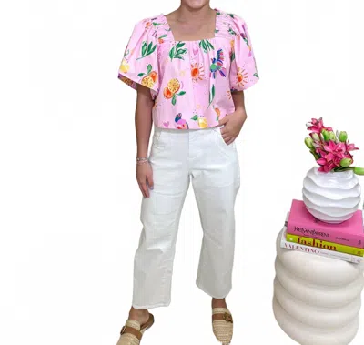 KARLIE TOUCAN FRUIT SQUARE NECK TOP IN PINK