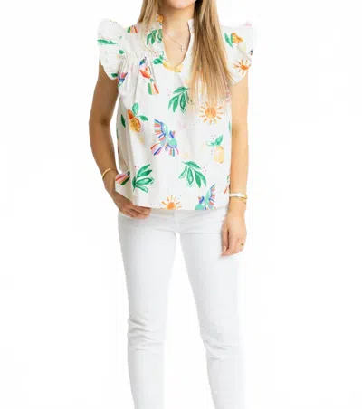 Karlie Toucan Fruit V-neck Sleeveless Top In White Multi