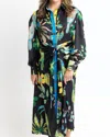Karlie Toucan Jungle Button Knot Tie Satin Dress In Black In Animal Print