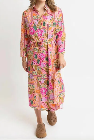 Karlie Toucan Scarf Pocket Shirt Dress In Orange In Multi