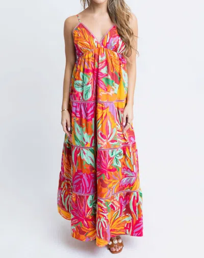 Karlie Tropical Blooms Halter Tier Maxi Dress In Multi