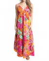 Karlie Tropical Halter Tier Maxi Dress In Orange Multi In Brown
