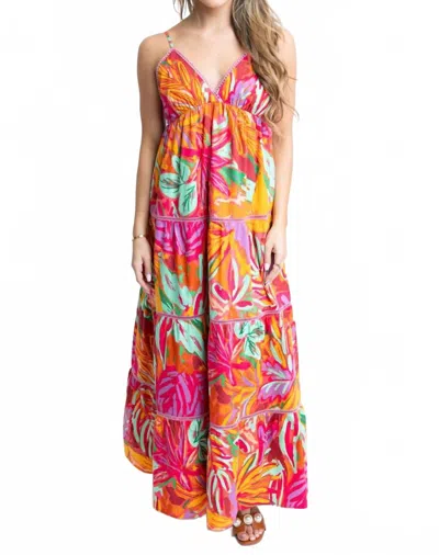 Karlie Tropical Halter Tier Maxi Dress In Orange Multi In Brown
