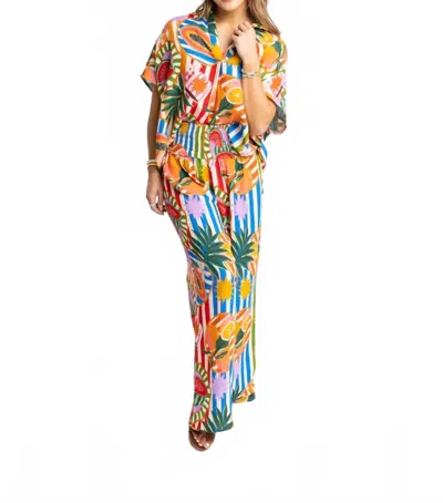 KARLIE TROPICAL ISLAND FRUIT SMOCK WAIST PANTS IN MULTICOLOR