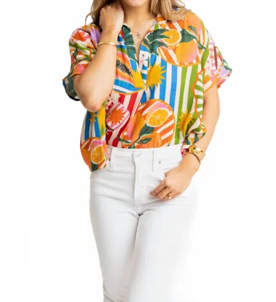 Karlie Tropical Island Fruit Vneck Top In Multi
