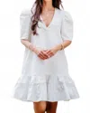 Karlie V-neck Ruffle Bottom Dress In Ivory In White