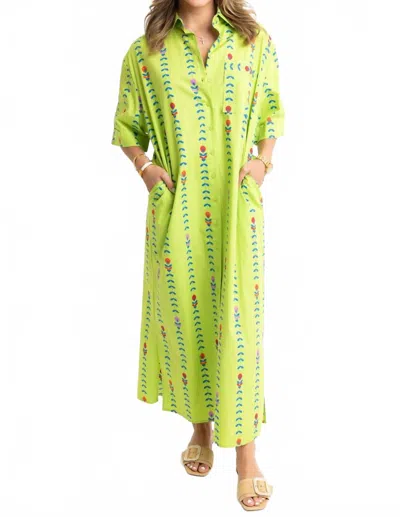 Karlie Vine Print Shirt Dress In Lime