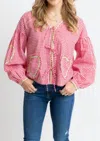 Karlie Vintage Check Ric Rac Heart Tie Top In Pink In Pink
