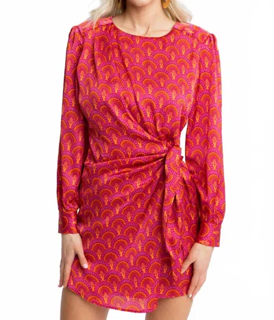 Karlie Vintage Fan Satin Wrap Dress In Magenta In Multi