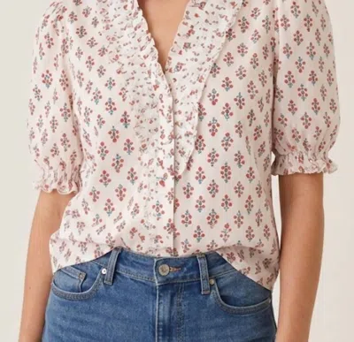 Karlie Vintage Floral Ruffle Neck Button Up Top In Cream In Pink