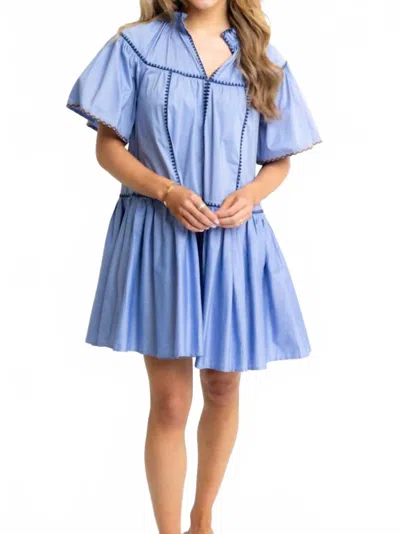 Karlie V-neck Contrast Trim Tier Dress In Blue