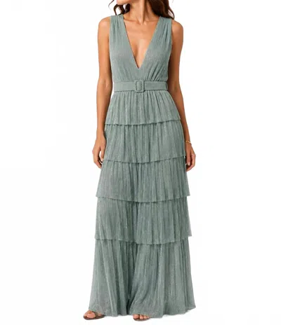Karlie V-neck Maxi Dress In Metallic Green In Multi