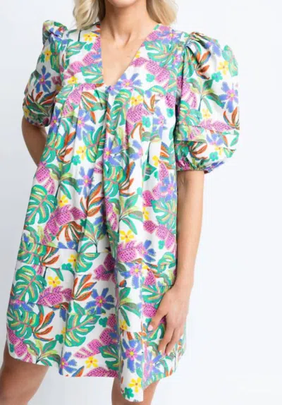Karlie Vneck Puff Sleeve Dress In Palm Multi