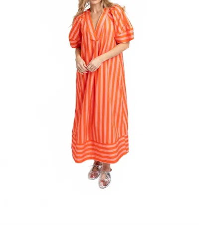 Karlie V-neck Signature Maxi Dress In Coral Stripe In Orange