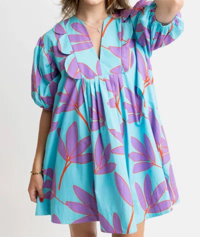 Karlie Women's Abstract Leaf Scallop Dress In Turquoise In Blue
