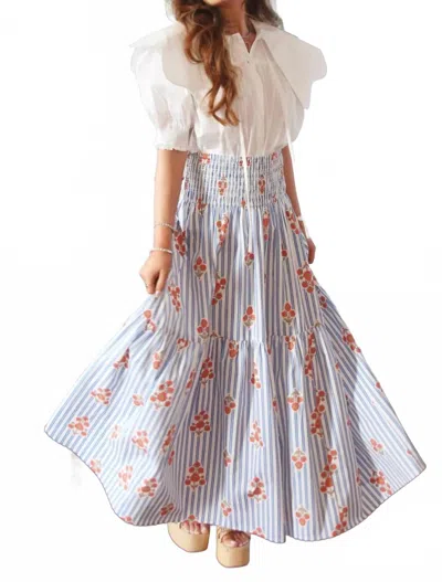 Karlie Women's Bloom Stripe Floral Smock Tier Maxi Skirt In Multi