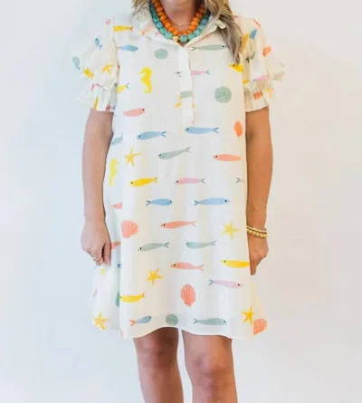 Karlie Women's Darla Pleat Back Dress In Multi Fish In Yellow