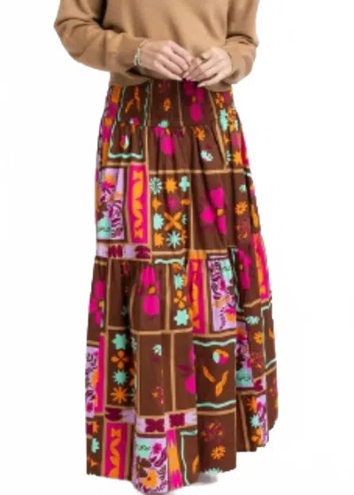 Karlie Women's Floral Frame Tier Smock Maxi Skirt In Brown Multi