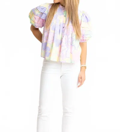 Karlie Women's Floral Pleat Sleeve Top In Lavendar In Purple