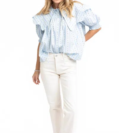 Karlie Women's Floral Stripe Collar Button Up In Blue