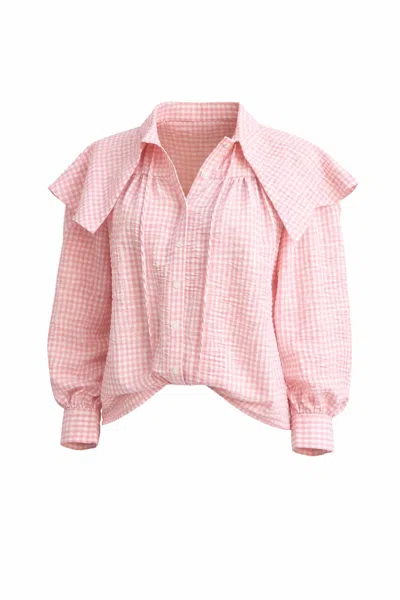 Karlie Women's Gingham Peter Pan Collar Top In Pink