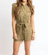 Karlie Women's Solid Pocket Tie Romper In Olive In Brown