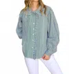 Karlie Women's Stripe Pleat Ruffle Trim Top In Green In Blue