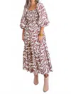 Karlie Zebra Poplin Puff Sleeve Smock Maxi Dress In Brown In Multi