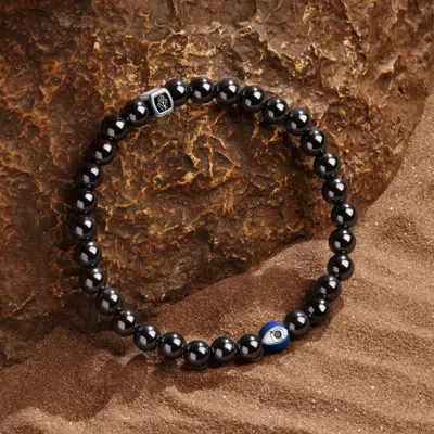 Karma And Luck Auric Defender - Hematite Evil Eye Bracelet In Black