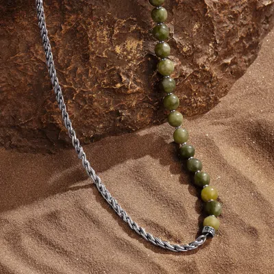 Karma And Luck Balanced Warrior - Jade Mantra Necklace In Silver