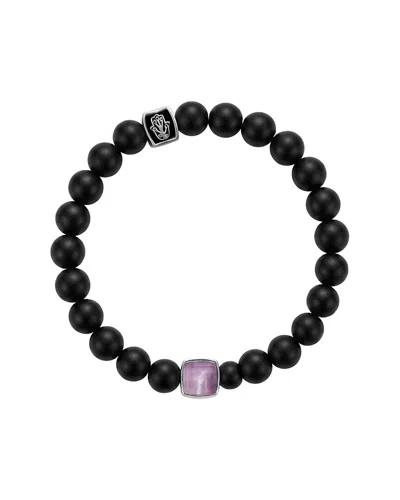 Karma And Luck Birthstone Plated Amethyst Stretch Bracelet In Black